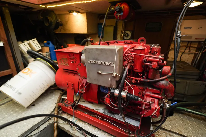 Slide: The Image of Red Westerbeke engine in 1982 CHB Classic Trawler 41 engine room. - 37