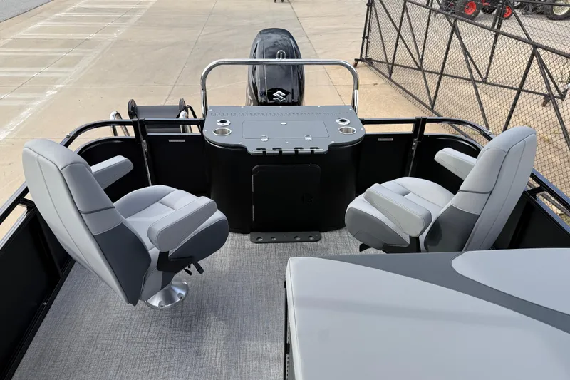 Slide: The Image of 2026 Avalon LSZ Rear Fish boat interior with swivel seats and fishing station. - 19