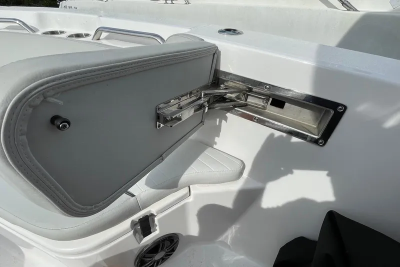 Slide: The Image of 2022 Sea Fox 228 Commander boat seat with stainless steel hinge mechanism. - 24