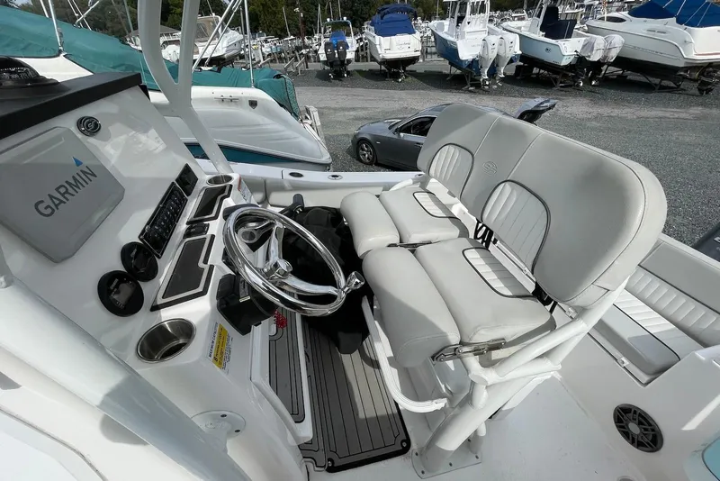 Slide: The Image of 2022 Sea Fox 228 Commander boat interior with Garmin system and dual seating. - 45