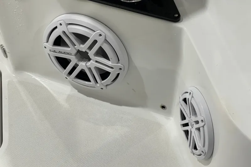 Slide: The Image of JL Audio speakers on 2019 Blackfin 272 CC boat interior. - 43