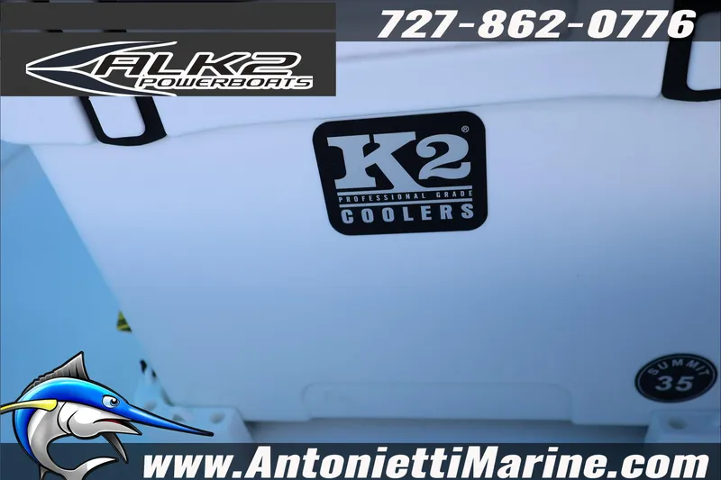 Slide: The Image of ALK2 Powerboats 17HS 2026 model with K2 Coolers branding and contact information. - 20