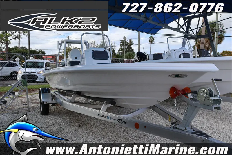 Slide: The Image of 2026 ALK2 Powerboats 17HS on trailer at Antonietti Marine dealership. - 3