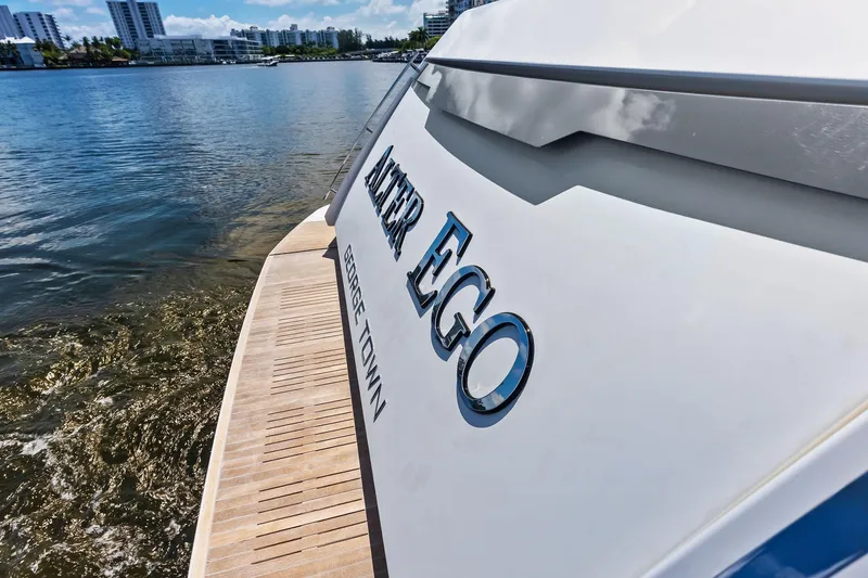 Slide: The Image of 2018 Ferretti Yachts 850 Motoryacht on water, showcasing sleek design and luxury. - 38