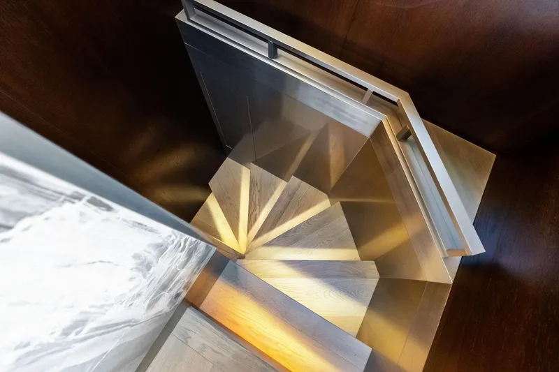 Slide: The Image of Spiral staircase inside 2018 Ferretti Yachts 850 Motoryacht, featuring sleek modern design. - 57