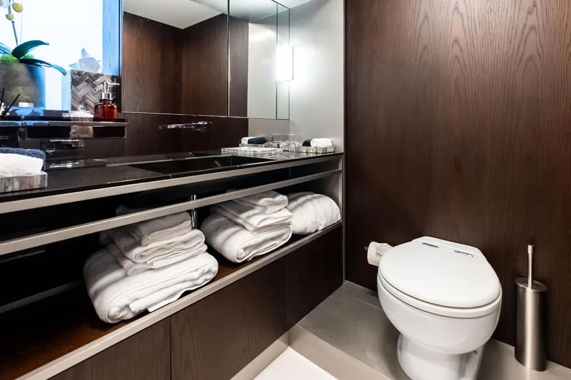 Slide: The Image of Luxurious bathroom in 2018 Ferretti Yachts 850 Motoryacht with modern fixtures and elegant design. - 70