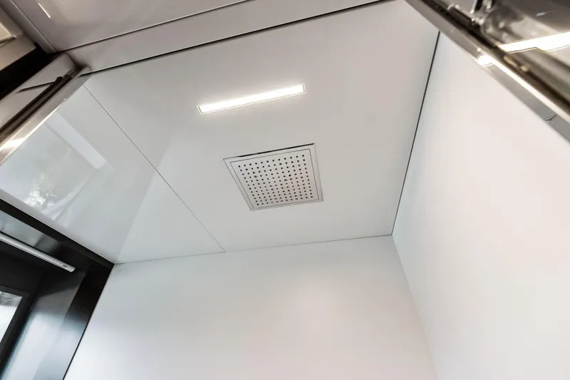 Slide: The Image of Ceiling view of 2018 Ferretti Yachts 850 Motoryacht interior with modern lighting. - 81