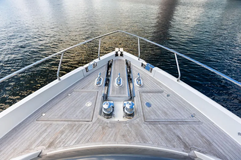 Slide: The Image of Bow of 2018 Ferretti Yachts 850 Motoryacht on calm water. - 31
