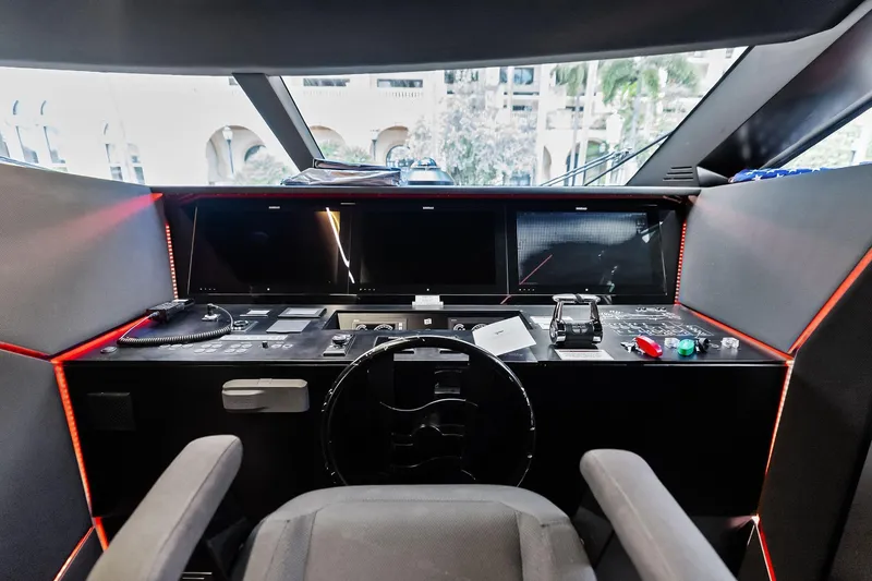 Slide: The Image of Cockpit of 2018 Ferretti Yachts 850 Motoryacht with modern controls and displays. - 54