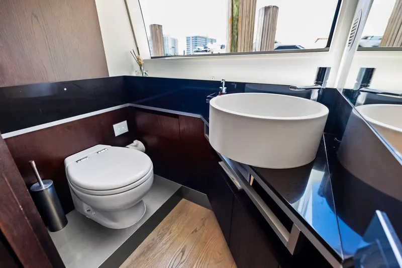 Slide: The Image of Luxurious bathroom in 2018 Ferretti Yachts 850 Motoryacht with modern fixtures and elegant design. - 71