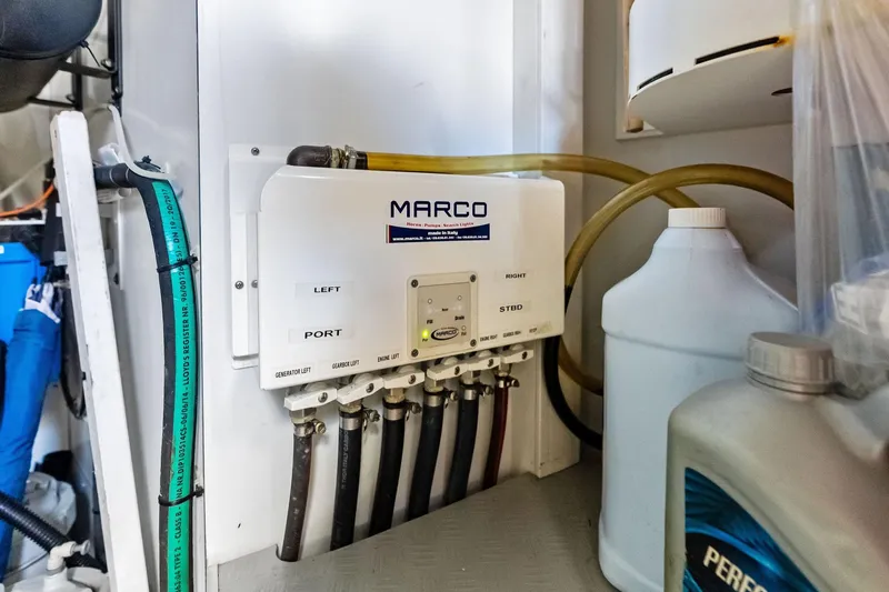 Slide: The Image of Engine room of 2018 Ferretti Yachts 850 Motoryacht with Marco fuel system. - 85