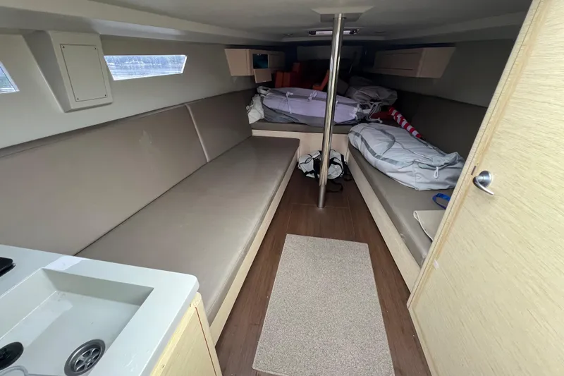 Slide: The Image of Interior of 2022 Saffier 33 Life yacht, featuring cozy seating and modern design. - 14