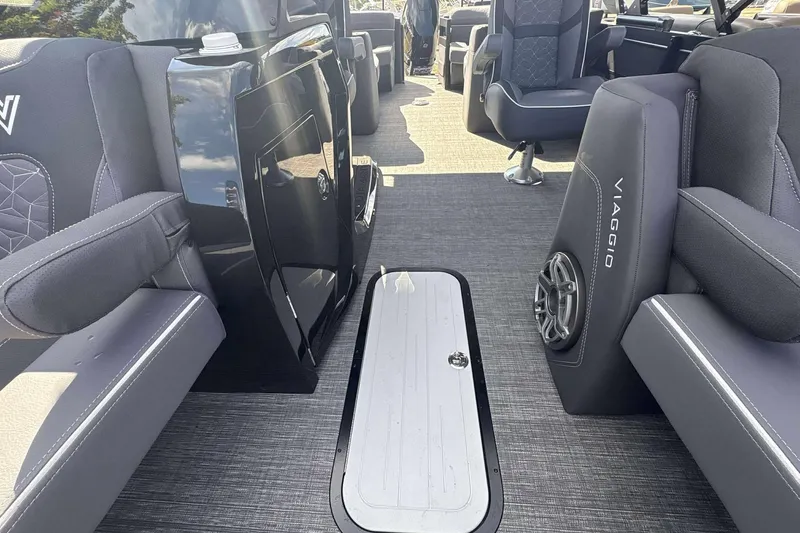Slide: The Image of Interior of 2026 Viaggio D26U boat with sleek seating and modern design. - 11