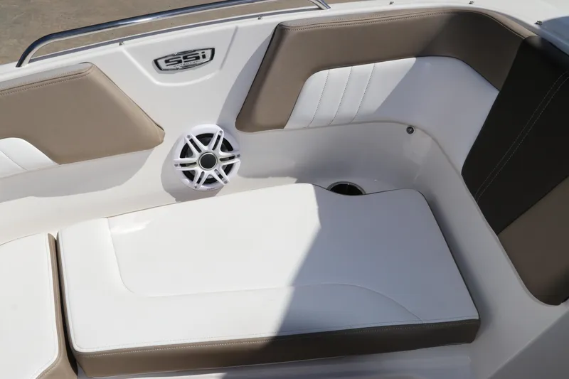 Slide: The Image of 2021 Chaparral 23 SSi OB boat interior seating with speaker detail. - 58
