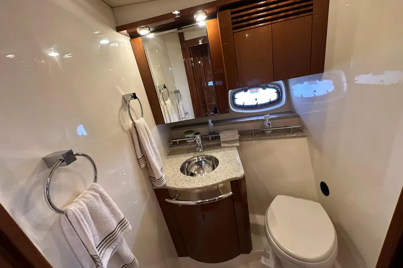 Slide: The Image of Luxurious bathroom in 2009 Sea Ray 48 Sundancer yacht with modern fixtures and elegant design. - 29