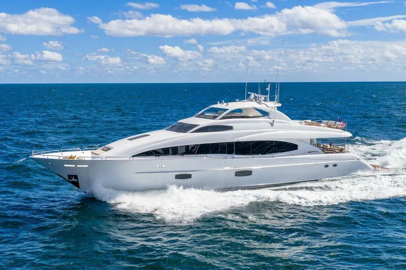 The Image of 2008 Lazzara Motor Yacht cruising on open ocean under blue sky. - 0