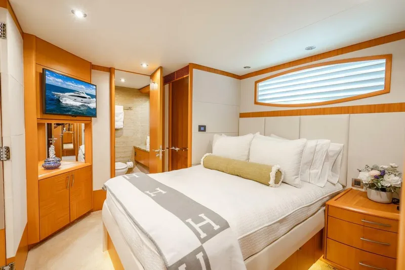 Slide: The Image of Luxurious bedroom interior of 2008 Lazzara Motor Yacht with elegant decor and modern amenities. - 41