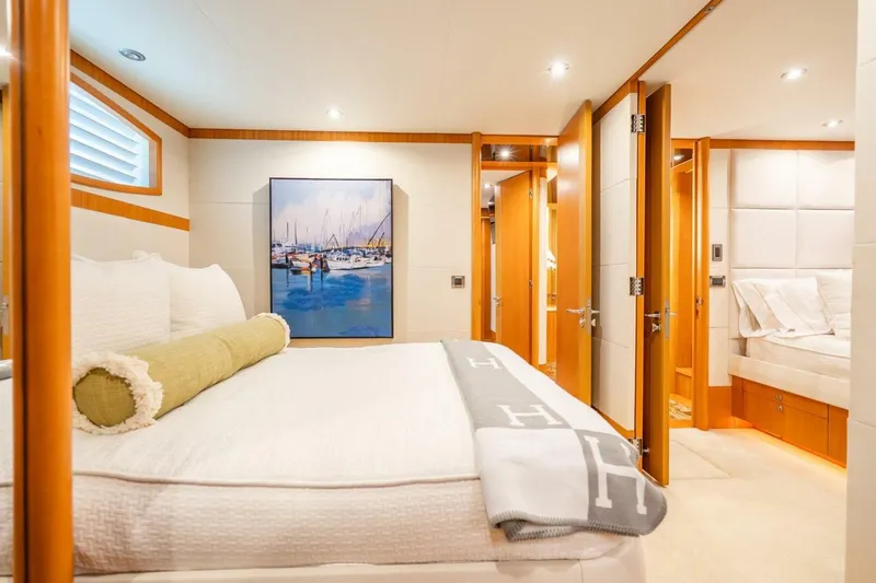 Slide: The Image of Luxurious bedroom interior of 2008 Lazzara Motor Yacht with elegant decor and cozy bedding. - 47