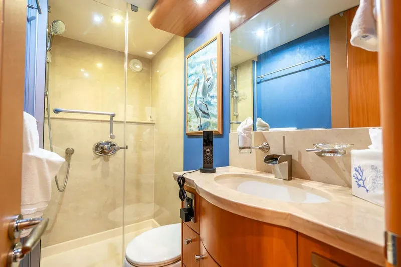 Slide: The Image of Luxurious bathroom in 2008 Lazzara Motor Yacht with modern fixtures and elegant decor. - 50