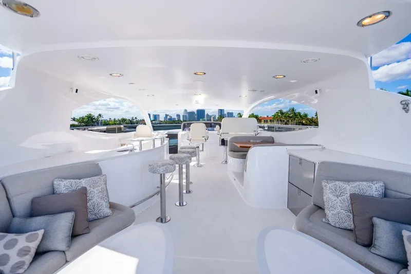 Slide: The Image of Luxurious 2008 Lazzara Motor Yacht interior with elegant seating and scenic views. - 64