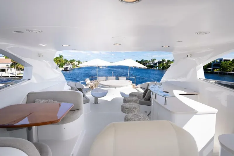 Slide: The Image of Luxurious 2008 Lazzara Motor Yacht with spacious deck and elegant seating area. - 70