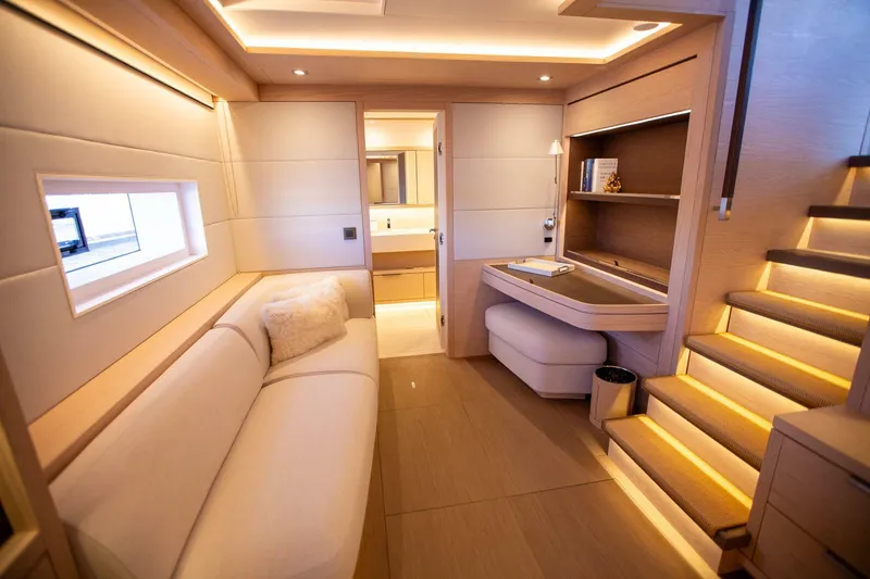 Slide: The Image of Luxurious interior of 2021 Lagoon Seventy 7 yacht with modern design and ambient lighting. - 21