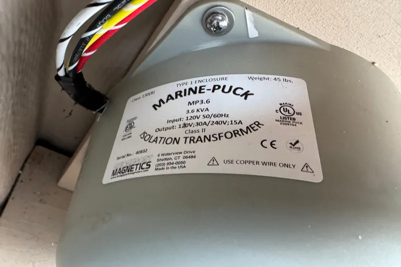 Slide: The Image of Marine-Puck isolation transformer in 2019 Ranger Tugs R-31 S boat, 3.6 kVA, 120V input. - 41
