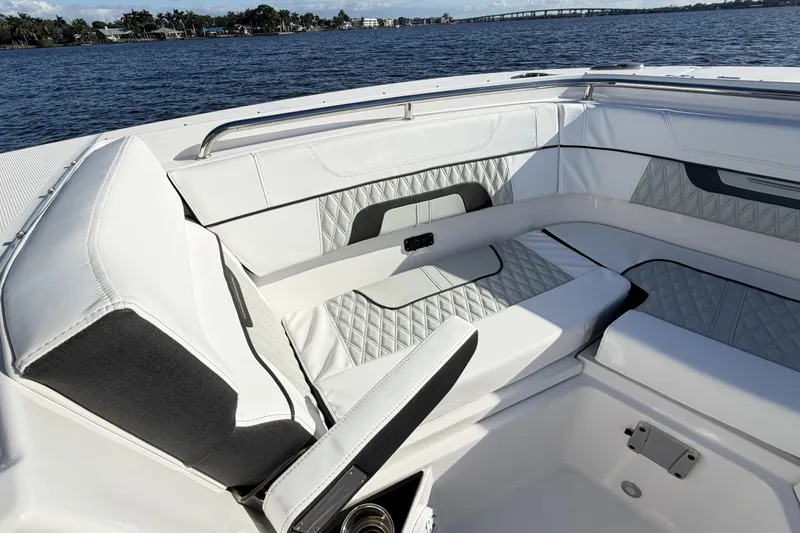 Slide: The Image of Luxurious seating on 2025 Blackfin 272 DC boat with modern design and premium materials. - 49