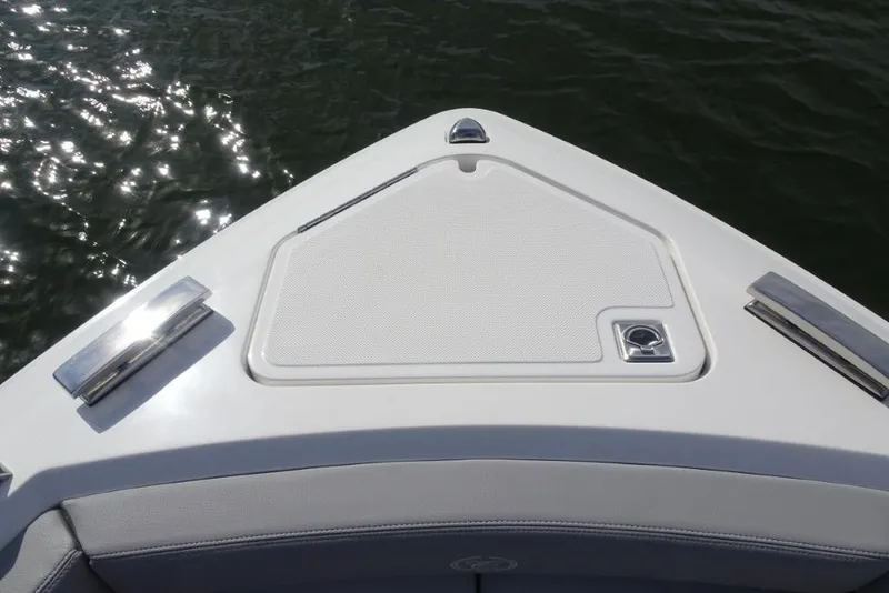 Slide: The Image of Bow of 2026 Cobalt A29 boat with sleek design on water. - 21