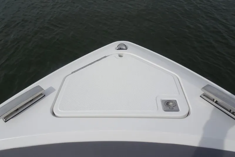 Slide: The Image of Bow of 2026 Cobalt A29 boat with sleek design on water. - 25