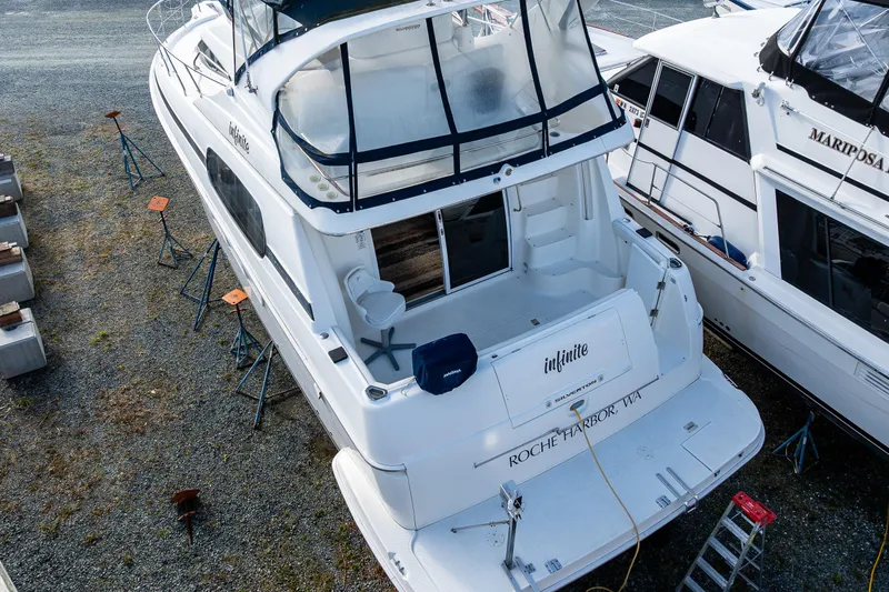 Slide: The Image of 2001 Silverton 410 Sport Bridge yacht on dry dock, Roche Harbor, WA. - 3