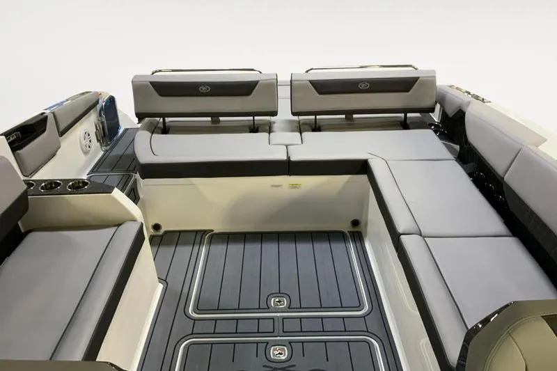 Slide: The Image of 2026 Cobalt R31 boat interior with modern bathroom, featuring sleek design and efficient layout. - 13