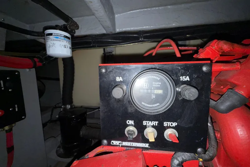 Slide: The Image of Engine control panel of a 1997 Sea Ray 400 Express Cruiser boat. - 2