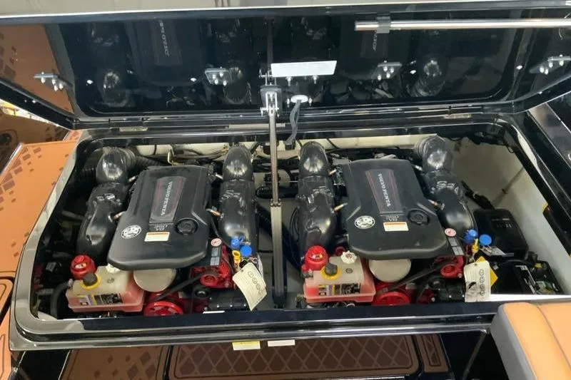 Slide: The Image of Engine compartment of 2026 Cobalt R31 Surf boat, showcasing dual engines. - 17