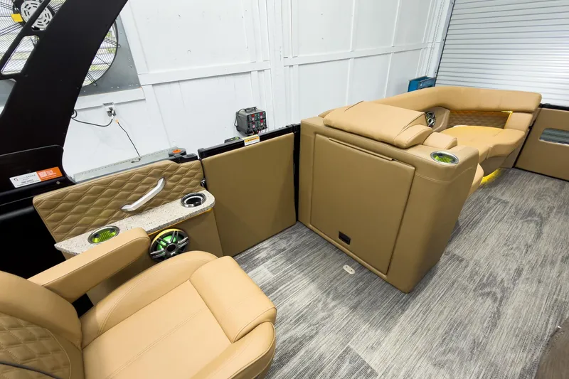 Slide: The Image of Luxurious interior of 2026 Godfrey Sanpan 25' Tritoon with plush seating and modern amenities. - 30