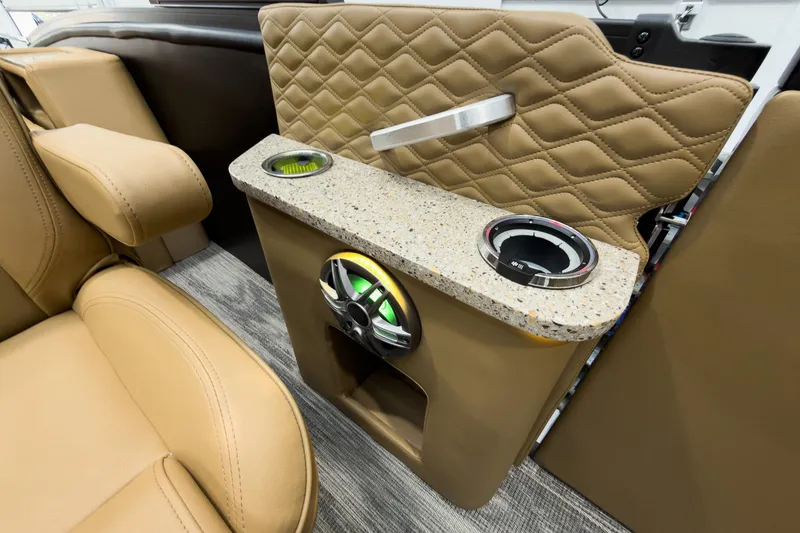 Slide: The Image of Luxurious seating and console on 2026 Godfrey Sanpan 25' Tritoon boat. - 33