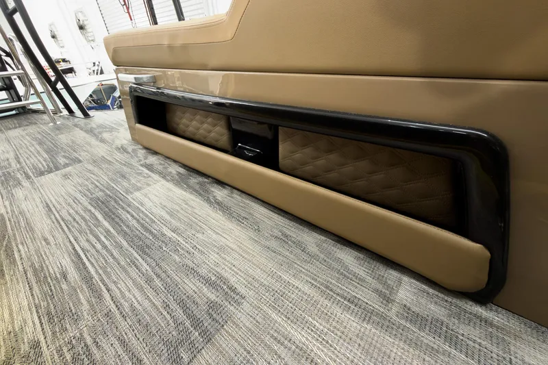 Slide: The Image of Interior view of 2026 Godfrey Sanpan 25' Tritoon with luxurious seating and storage. - 45