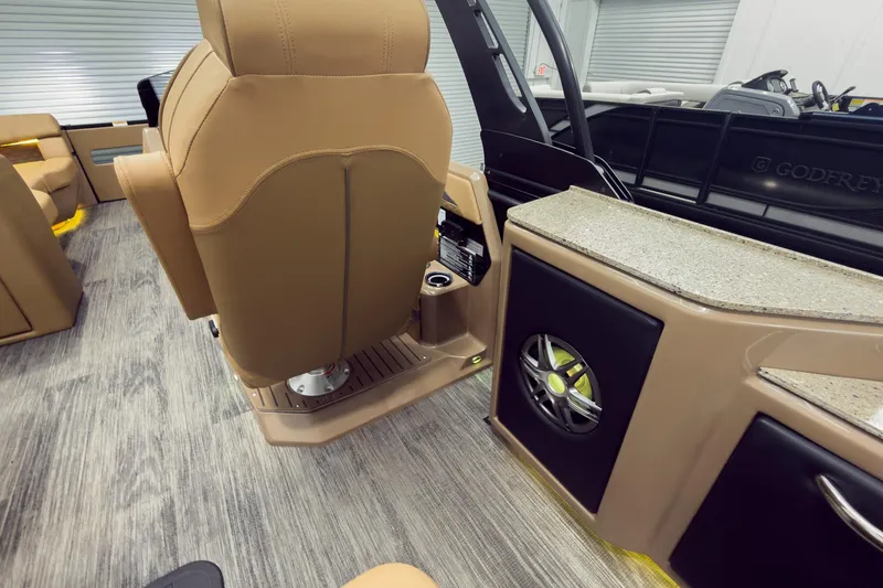 Slide: The Image of Luxurious interior of 2026 Godfrey Sanpan 25' Tritoon with premium seating and modern amenities. - 52