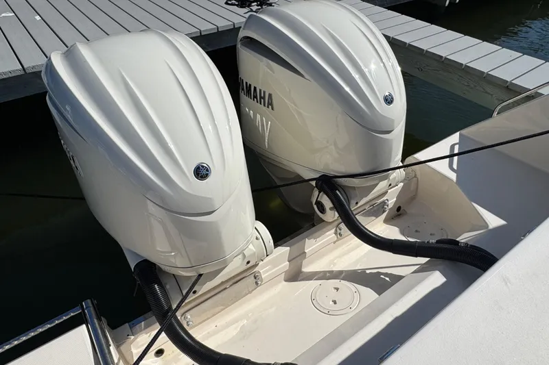 Slide: The Image of 2024 Grady-White Marlin 300 boat deck, spacious and well-equipped for fishing. - 39