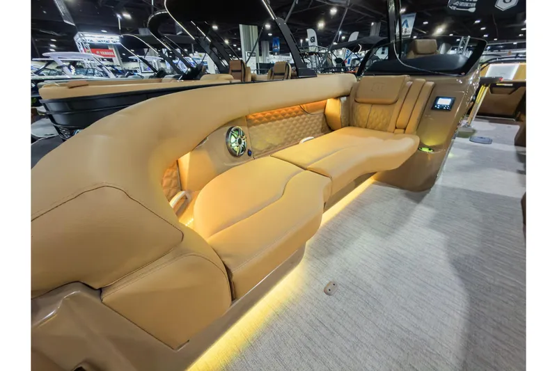 Slide: The Image of Luxurious interior of 2026 Godfrey SanPan 25' Split Bench Co-Captain pontoon boat. - 11