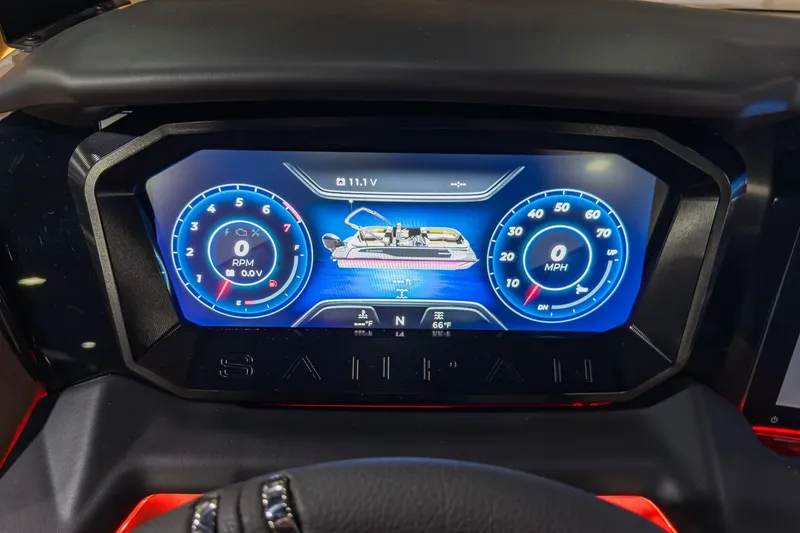 Slide: The Image of Digital dashboard of 2026 Godfrey SanPan 25' Split Bench Co-Captain boat. - 24