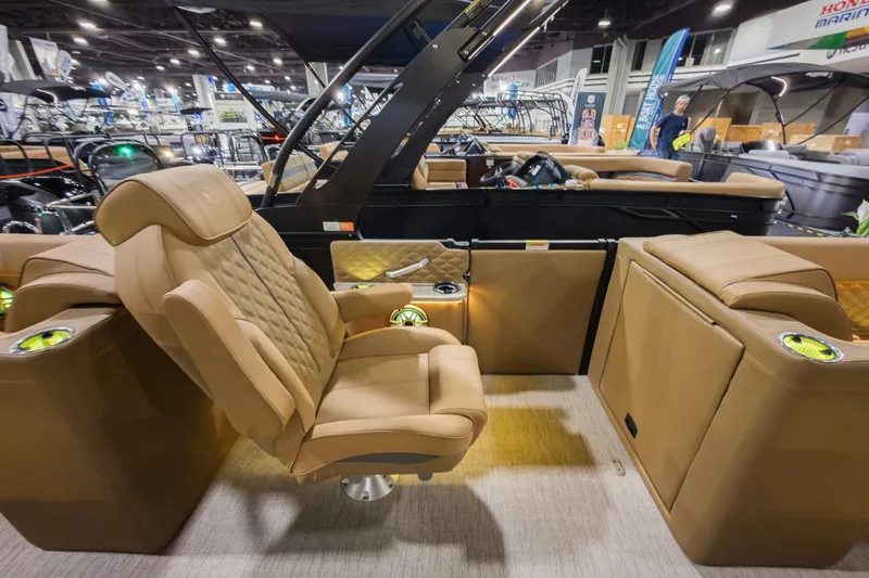 Slide: The Image of Luxurious interior of 2026 Godfrey SanPan 25' Split Bench Co-Captain boat. - 30