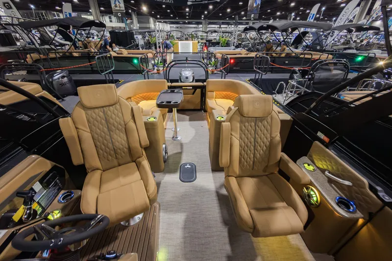 Slide: The Image of Luxurious interior of 2026 Godfrey SanPan 25' Split Bench Co-Captain pontoon boat. - 31