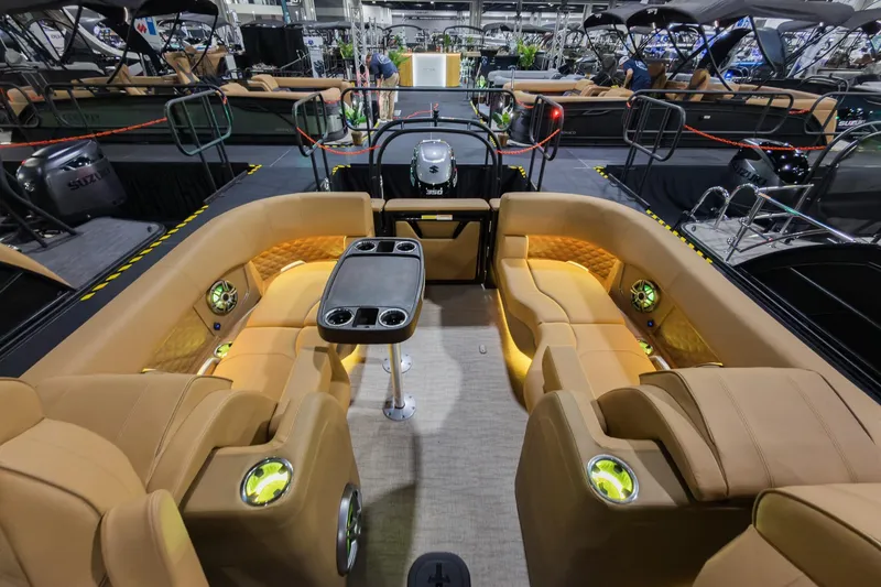 Slide: The Image of Luxurious interior of 2026 Godfrey SanPan 25' Split Bench Co-Captain pontoon boat. - 35