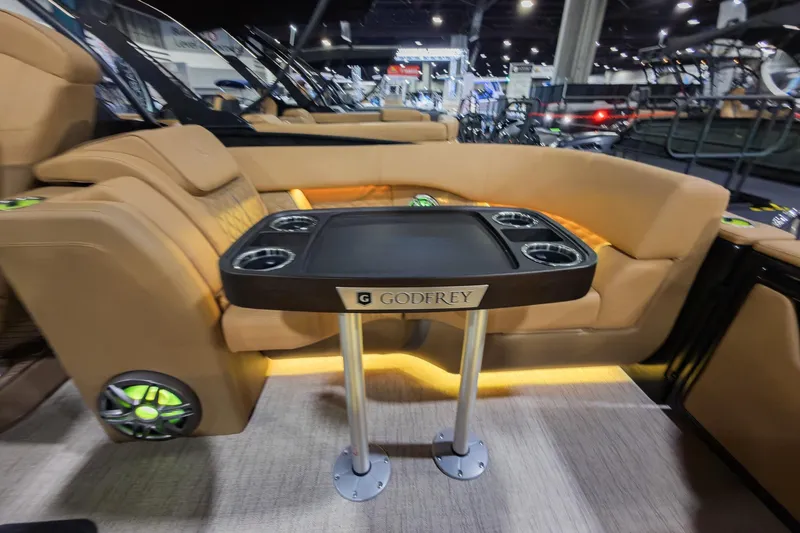 Slide: The Image of Luxurious interior of 2026 Godfrey SanPan 25' Split Bench Co-Captain pontoon boat. - 36