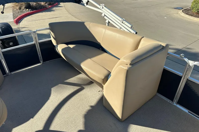 Slide: The Image of 2015 Harris FloteBote Cypress Cay Cambio 180 pontoon boat with beige seating. - 11