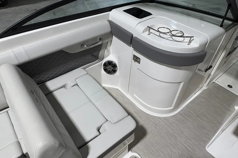 Slide: The Image of 2022 Sea Ray SDX 270 Outboard interior with spacious seating and modern design. - 12