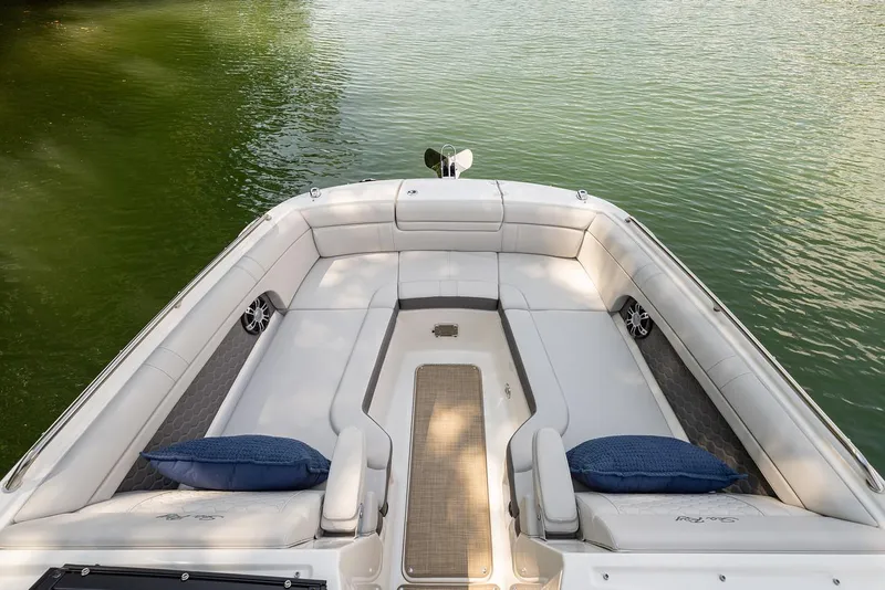 Slide: The Image of 2022 Sea Ray SDX 270 Outboard electrical compartment with wiring and components. - 19
