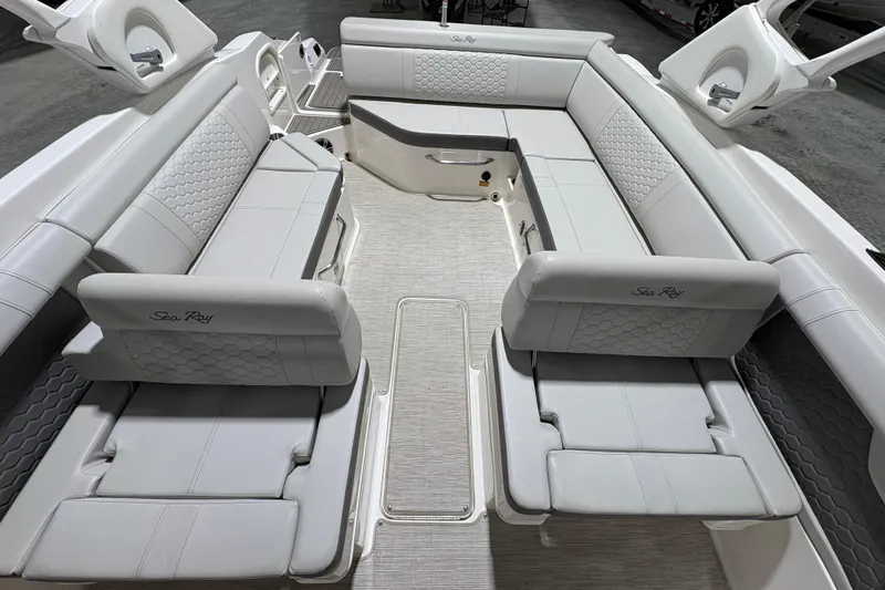 Slide: The Image of 2022 Sea Ray SDX 270 Outboard interior with modern helm and seating. - 9