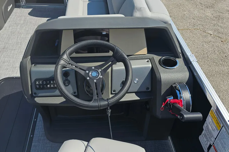 Slide: The Image of Steering console of 2026 Sun Tracker Party Barge 22 RF XP3 pontoon boat. - 10